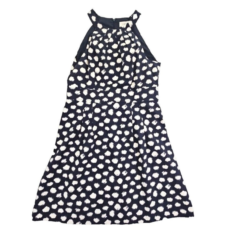 Ann Taylor Loft Midi Sundress Size Medium Navy & Blue‎ Polka Dot Lined Y2K